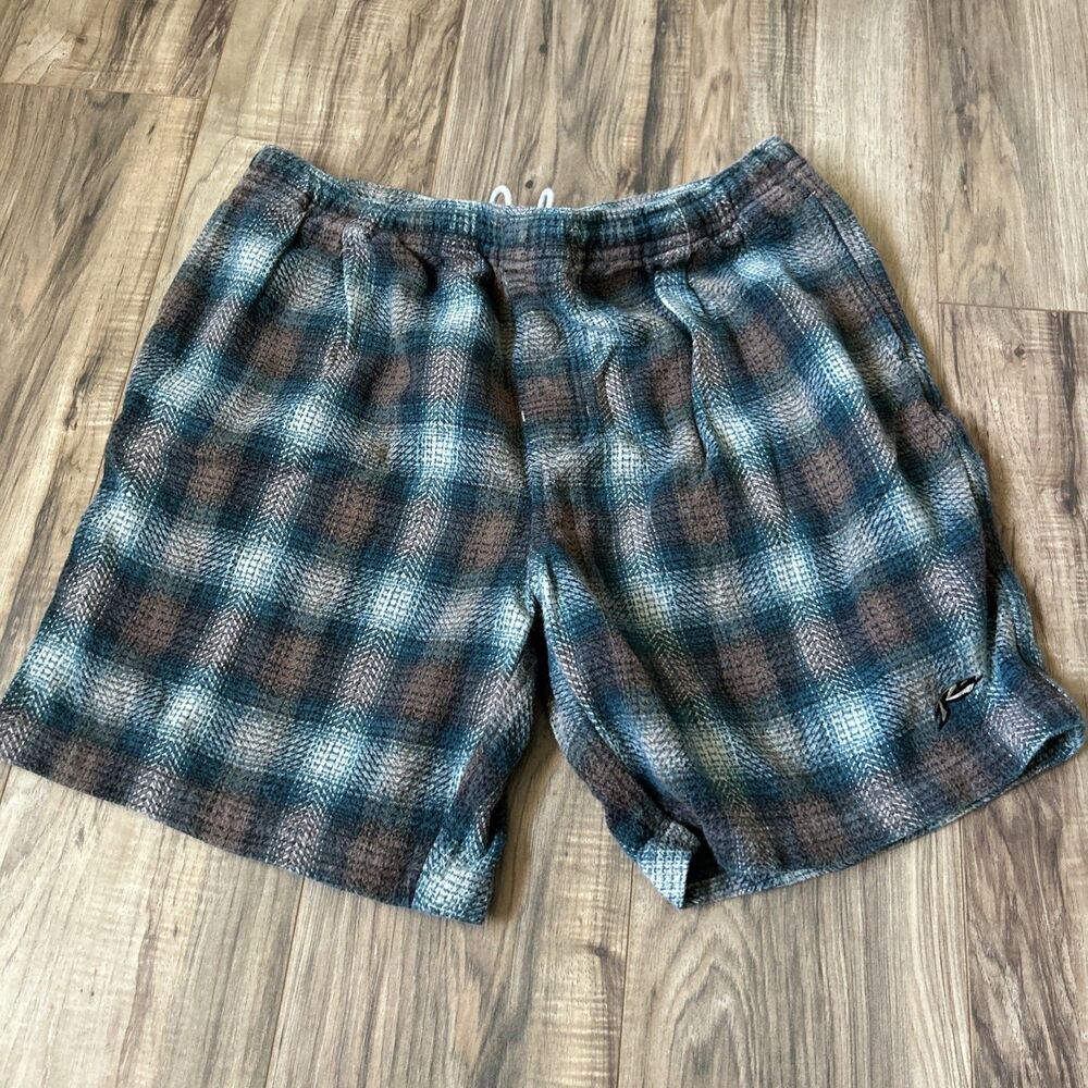 Rusty Men’s Y2K Board Shorts Size 36 Plaid blue Heavy Cotton Vtg Rare 2000’s